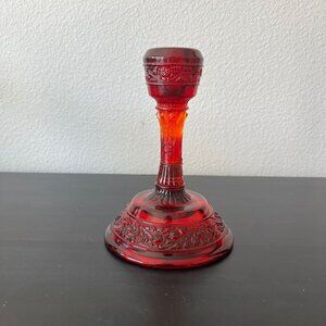 Fenton Amberina Ruby Red Candle Holder // Floral Bands // 6" Tall Taper Holder